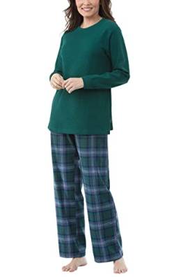 PajamaGram - Damen Flanell-Schlafanzug - langärmelig - klassischer Stil - Karomuster, Grün und Blau, L von PajamaGram
