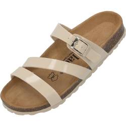 Palado Damen Pantoletten Ikaria - extra bequeme Sandalen - modische Hausschuhe mit Natur Kork - Made in EU - mit Sohle aus feinstem Naturleder Beige/Beige UK7 - EU40 von Palado