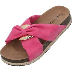 Palado Pantoletten Damen Bandi - plateau Sandalen für Frauen - elegante hausschuhe mit Schleifen - bequeme Schlappen mit Natur korkfußbett fuchsia UK6 - EU39 von Palado