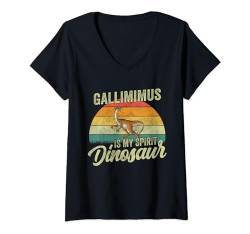 Damen Dino Gallimimus Dinosaurier T-Shirt mit V-Ausschnitt von Paläontologen Dinosaurier Dino Kinder Erwachsene