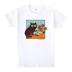 Pampling T-Shirt mit kurzen Ärmeln, aus 100% Baumwolle, Unisex Bekleidung mit originellen Motiven in 5 Größen, T-Shirt Weiß, Modell Artistic Cat (M) von Pampling