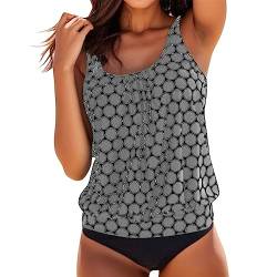 Pamqsen Tankini Damen Bauchweg Große Größen Tankinis Polka Dot Drucken Tankini Set Push Up Zweiteilig Oberteil Badeshorts Bauch Weg High Waist Bademode 2024 Sommer Strandmode 2tlg Tank Top und Shorts von Pamqsen