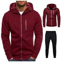 Pamqsen blitzangebote des tages Jogginganzug Herren 2 Teilig Trainingsanzug mit Hoodie Jacke und Jogginghose Reißverschluss Tasche Sweatjacke Elastische Kordelzug Sporthose Übergangsjacke Warm von Pamqsen