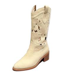 PanaLuxe Cutout Cowboy Stiefel for Women Stacked Blockabsatzs Cowgirl Boots Mid Calf Summer Western Boots Faux Suede von PanaLuxe