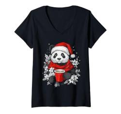 Damen Panda Weihnachten Frauen Männer Kinder Weihnachten Panda T-Shirt mit V-Ausschnitt von Panda Kaffee Blumen Weihnachten Deko Damen Herren