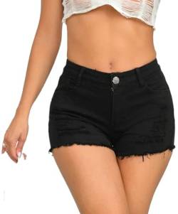 Damen Shorts Bequeme Ripped Clubwear mit Taschen Hohe Taille Gerade Bein Sommer Hot Pants Stretch Denim Jeans Shorts Schwarz XXL von Panegy