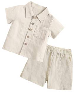 Panegy 2 Stück Baby Boys Clothes Set Toddler Button Down Top Shorts Sets Casual Short Sleeve T-Shirt Shorts Outfit Kinder Sommer Shirts Shorts Beige 18-24 Monate von Panegy