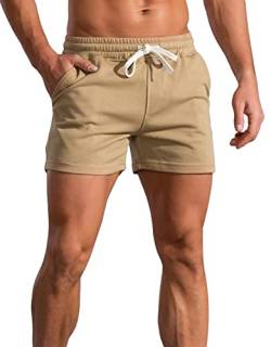 Panegy Herren Sweatshorts Kurze Jogginghose Baumwolle Relaxshorts Atmungsaktive Sport Shorts für Joggen Yoga Training Khaki S von Panegy