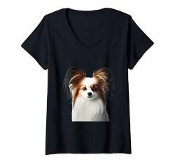 Damen Papillon Hunde-Shirt, kontinental, Spielzeug Spaniel Doggie Pap Mom T-Shirt mit V-Ausschnitt von Papillon Gifts and Doggie Shirts