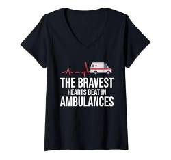 Damen Die mutigsten Herzen schlagen in Krankenwagen Sanitäter T-Shirt mit V-Ausschnitt von Paramedic Gifts