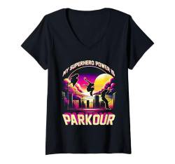 Damen Parkour Parkourläufer My superhero power is parkour T-Shirt mit V-Ausschnitt von Parcouring Klettern Traceur