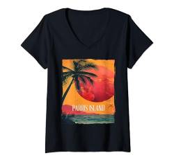 Damen Parris Island South Carolina SC Beach Vacation Palmen T-Shirt mit V-Ausschnitt von Parris Island South Carolina Vintage Surf Apparel