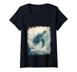 Damen Parris Island South Carolina SC Urlaub Strand Meeresschildkröte T-Shirt mit V-Ausschnitt von Parris Island South Carolina Vintage Surf Apparel