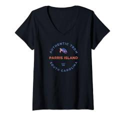 Damen Parris Island South Carolina SC Urlaub Strand Meeresschildkröte T-Shirt mit V-Ausschnitt von Parris Island South Carolina Vintage Surf Apparel