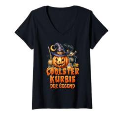 Damen Halloween COOLSTER KÜRBIS DER GEGEND Lustiges Kinder T-Shirt mit V-Ausschnitt von Party Halloween Geschenk Kinder Halloween T-Shirt