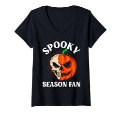 Damen Halloween Kostüm Kinder SPOOKY SEASON FAN Lustig Kürbis T-Shirt mit V-Ausschnitt von Party Halloween Geschenk Kinder Halloween T-Shirt