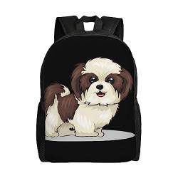 PartyUnix Shih Tzu Rucksack mit Hundemotiven, robust und verschleißfest, modisch und leicht, lässig, minimalistisch, für Damen und Herren, Schwarz , One size von PartyUnix