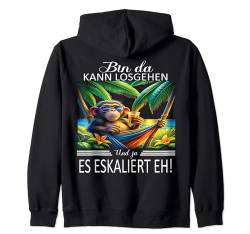 Bin da kann losgehen und ja es eskaliert eh Kostüm Affe fun Kapuzenjacke von Partykostüm für Mädelsabend Partyshirt Damen Spaß