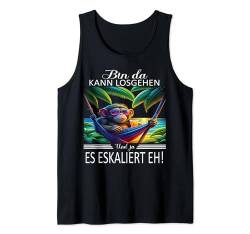 Bin da kann losgehen und ja es eskaliert eh Kostüm Affe fun Tank Top von Partykostüm für Mädelsabend Partyshirt Damen Spaß