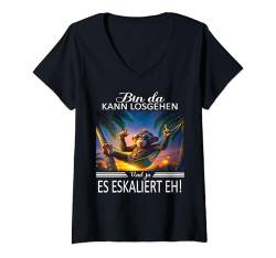 Damen Bin da kann losgehen und ja es eskaliert eh Kostüm Affe fun T-Shirt mit V-Ausschnitt von Partykostüm für Mädelsabend Partyshirt Damen Spaß