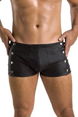 Passion Menswear Schwarzer Herren Dessous Shorts aus mattem Kunstleder mit Metallknöpfe Kurze fetisch Hose für Männer S/M von Passion Menswear