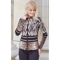 Passioni Cardigan mit Reißverschluss und einem Mix aus Leoparden-, Zebra- und Unimuster von Passioni