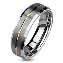 Paula & Fritz® Ring Damen Wolframcarbid Gebürstet Gr. 52 (16,6) Silber-Gold 6-mm Breit Herren-Ring Partner-Ring Damenring Verlobungs-Ring Ehering von Paula & Fritz