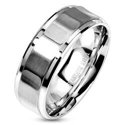 Paula & Fritz® Ring Herren Facettenreich Sandgestrahlt 316L Chirurgenstahl Größe 57 (18,1) 8-mm Breit Silber Herren-Ring Partnerring Ehering Damenring von Paula & Fritz