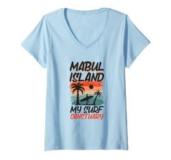 Damen Surfing bei Mabul Island T-Shirt mit V-Ausschnitt von Pazifik Urlaub in Malaysia