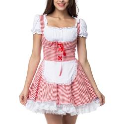 Pdakieyxnd Dirndl & Dirndl-Sets Günstig Dirndl Kleid Für Mädchen, Dirndl Damen Midi Trachtenkleid Trachtenrock Trachtenmode Kleid Dirndlbluse Für Oktoberfest rot von Pdakieyxnd