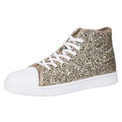 Pdakieyxnd Glitzer Schuhe Damen Goldene Schuhe Damen Pailletten Schuhe Damen Glitzer Sneaker auch als Wendepailletten wählbar Halbhoch Damenschnürer Disco(01 Gold,40 EU) von Pdakieyxnd