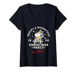 Damen Erdnuss-Weihnachtsfeier Be Merry Snoopy And Woodstock T-Shirt mit V-Ausschnitt von Peanuts