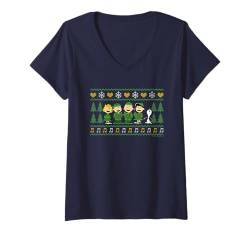 Damen Peanuts Christmas Characters Xmas Chor Carol T-Shirt mit V-Ausschnitt von Peanuts