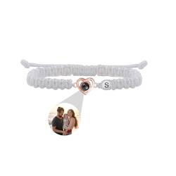 Personalisierte Armband mit Bild im Inneren Personalisierte Herz-Foto-Armband mit Initial Charms Einstellbare geflochtene Seil Armbänder für Paare Valentinstag Geschenke für Freund Freund Freundin von Pekdi