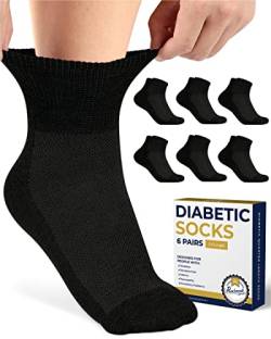 Pembrook Diabetiker-Knöchelsocken für Damen und Herren | 6 Paar breite nicht bindende Socken Viertellänge | Ödem-Neuropathie-Socken, Schwarz - 6 Paar, Large von Pembrook