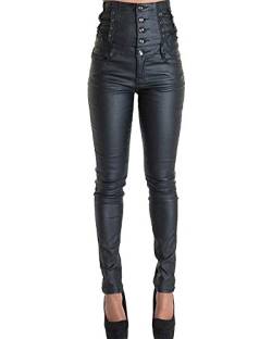 PengGeng Damen Leggings Stretch Pu Lederhose Skinny Hose Kunstleder Slim Hose Schwarz 42 von PengGeng