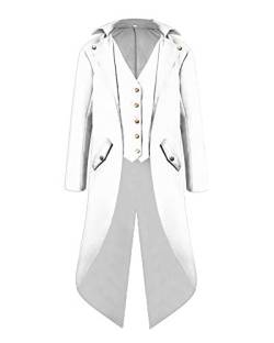 PengGengA Frauen Tuxedo Gothic Frack Jacke Steampunk Viktorianischen Mantel Hochzeit Uniform Weiß M von PengGengA