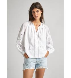 Pepe Jeans für Damen. PL304813 Bluse Ewan weiß (L), Lässig, Baumwolle, Langarm von Pepe Jeans