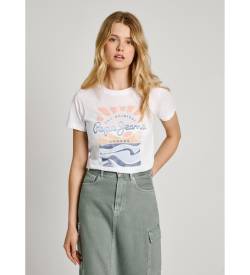 Pepe Jeans für Damen. PL505885 Esha T-shirt weiß (S), Lässig, Kurzarm, Bio-Baumwolle, Nachhaltig von Pepe Jeans