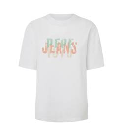 Pepe Jeans für Damen. PL505966 Galea T-shirt weiß (S), Lässig, Kurzarm, Bio-Baumwolle, Nachhaltig von Pepe Jeans