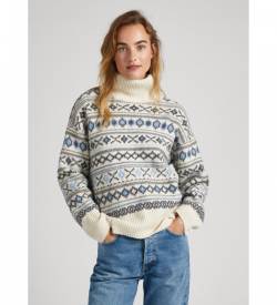 Pepe Jeans für Damen. PL702064 Elsa-Pullover weiß (M), Lässig, Polyester, Langarm von Pepe Jeans