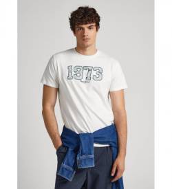 Pepe Jeans für Herren. PM509133 Wyatt T-shirt weiß (S), Lässig, Baumwolle, Kurzarm, Nachhaltig von Pepe Jeans