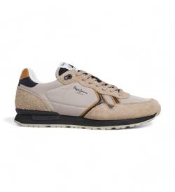 Pepe Jeans für Herren. PMS31046 Brit Fun Beige Leder Sneakers (40), Wohnung, Schnürsenkel, Lässig von Pepe Jeans