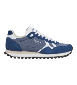 Pepe Jeans für Herren. PMS40005 Brit-On Print Leder Sneakers navy (42), Wohnung, Schnürsenkel, Lässig, Marine von Pepe Jeans