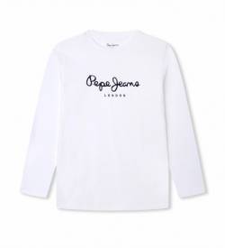 Pepe Jeans für Jungen. PB503490 Neu Herman N T-Shirt Weiß (12años= 152cm), Lässig, Langarm, Bio-Baumwolle, Nachhaltig, Kinderbekleidung von Pepe Jeans