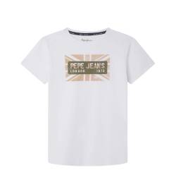 Pepe Jeans für Jungen. PB503846 Randal-T-Shirt weiß (12Años= 152cm), Lässig, Baumwolle, Kurzarm, Nachhaltig, Kinderbekleidung von Pepe Jeans