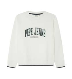 Pepe Jeans für Jungen. PB581623 Bain Crew Sweatshirt weiß (14años= 164cm), Lässig, Bio-Baumwolle, Nachhaltig, Kinderbekleidung von Pepe Jeans