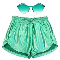 Perfashion Damen Metallic Shorts Sommer Sparkly Hot Outfit Glänzende Kurze Hose, Hellgrün Nr. 9, Large von Perfashion