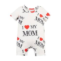 Perfeclan Baby Body Jungen Mädchen, Unisex Baby Strampler mit Spruch I love Mum, Sommer Baby Body Kurzarm, Neugeborenen-Body Kurzärmeliger Body für Foto-Requisiten, Zuhause, Weiß, 6 Bis 9 Monate von Perfeclan