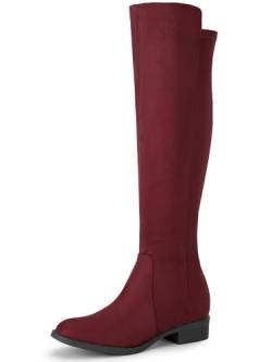 Perphy Kniehohe Stiefel für Damen mit rundem Zehenbereich, seitlicher Reißverschluss, klobige Absätze, Burgunder, 40.5 EU von Perphy